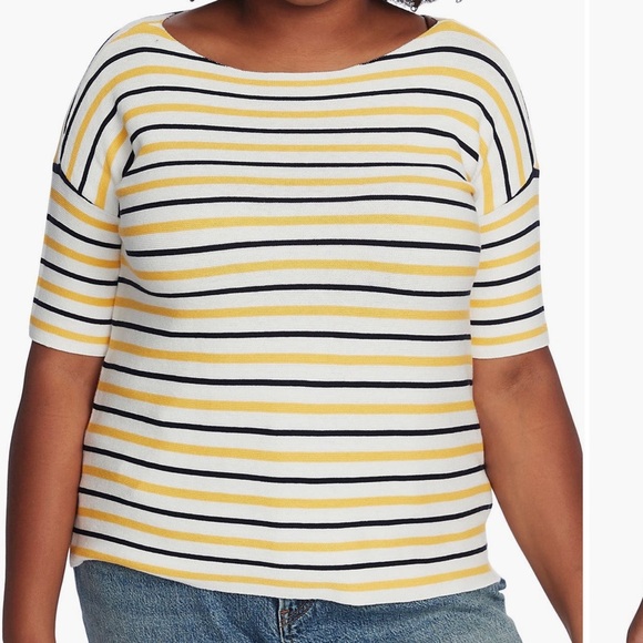 Court & Rowe Silk Blend Blue Yellow Jersey Stripe Preppy Sweater Top sz 2X NWT - Picture 1 of 9